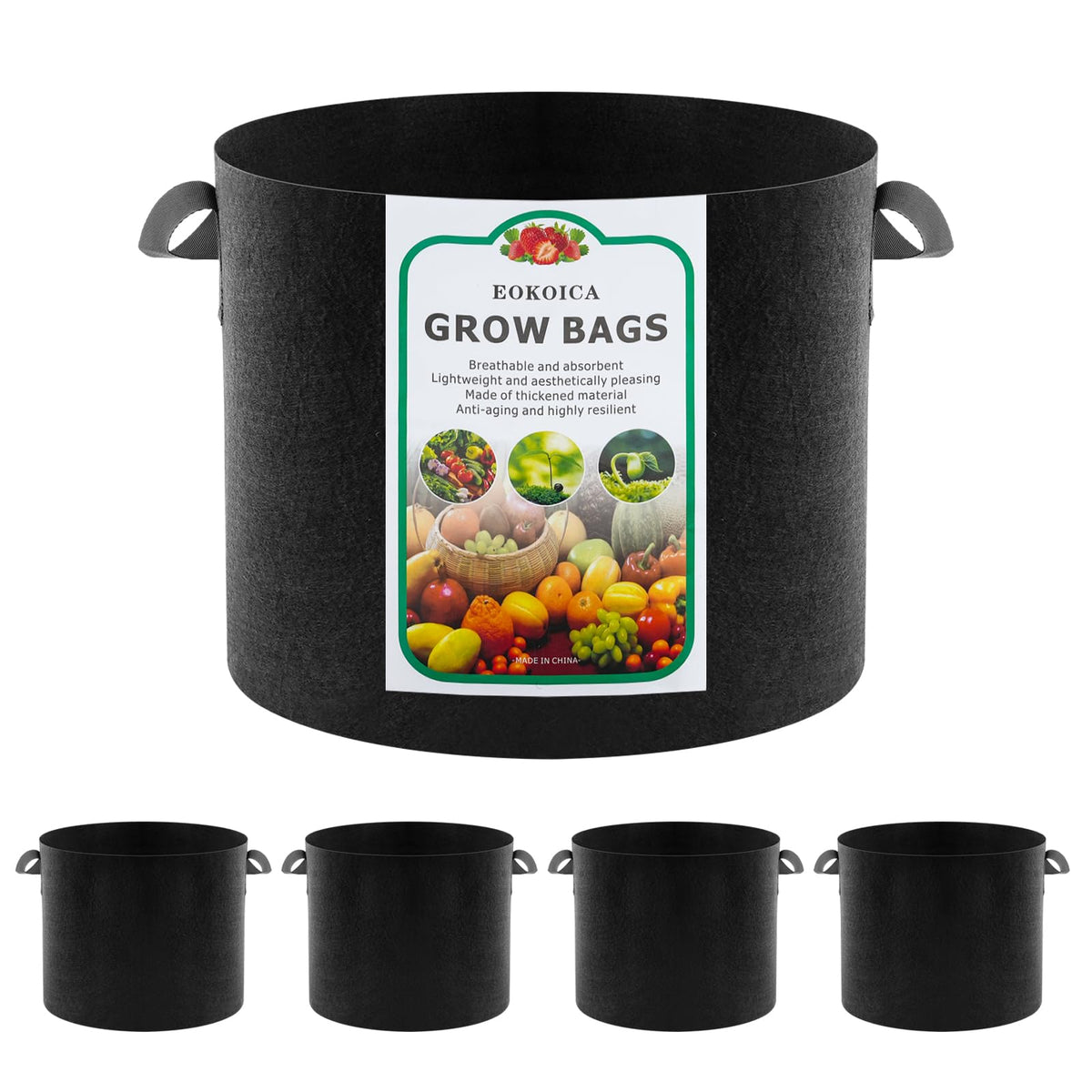 EOKOICA 5-pack grow bags with handles for versatile outdoor and indoor use