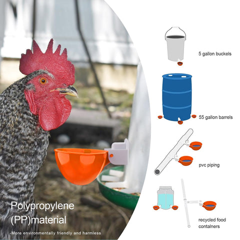 EOKOICA chicken waterer cups support chickens, ducks, geese, and turkeys.