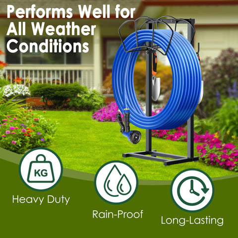 EONFAY hose holder features a stable square base and ground spikes for sturdy support.