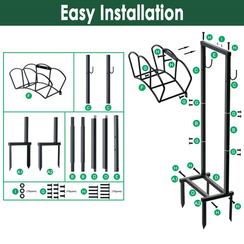 EONFAY outdoor water hose storage rack keeps 150 ft hoses organized.