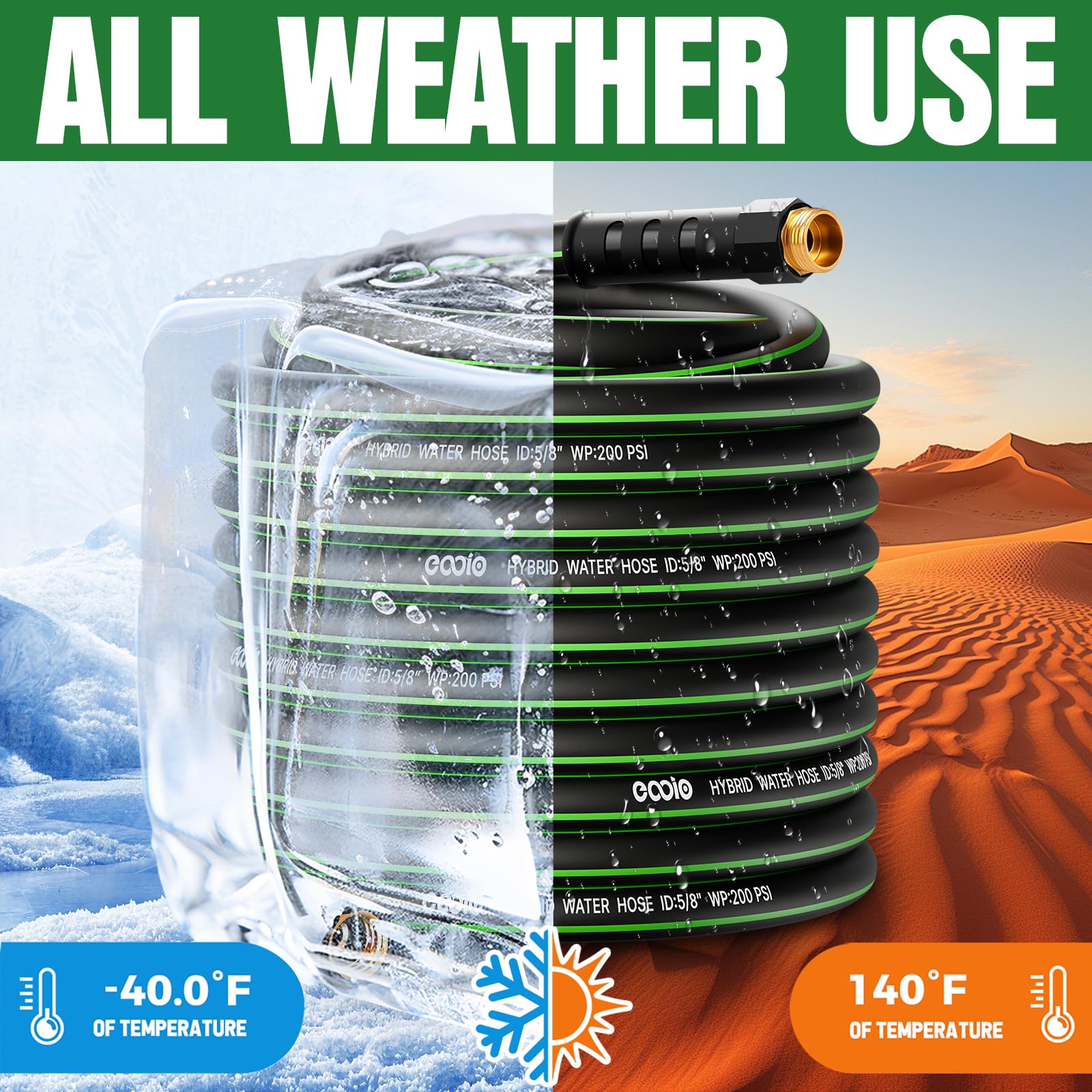 EOOIO all-weather hose stays flexible in hot or cold conditions