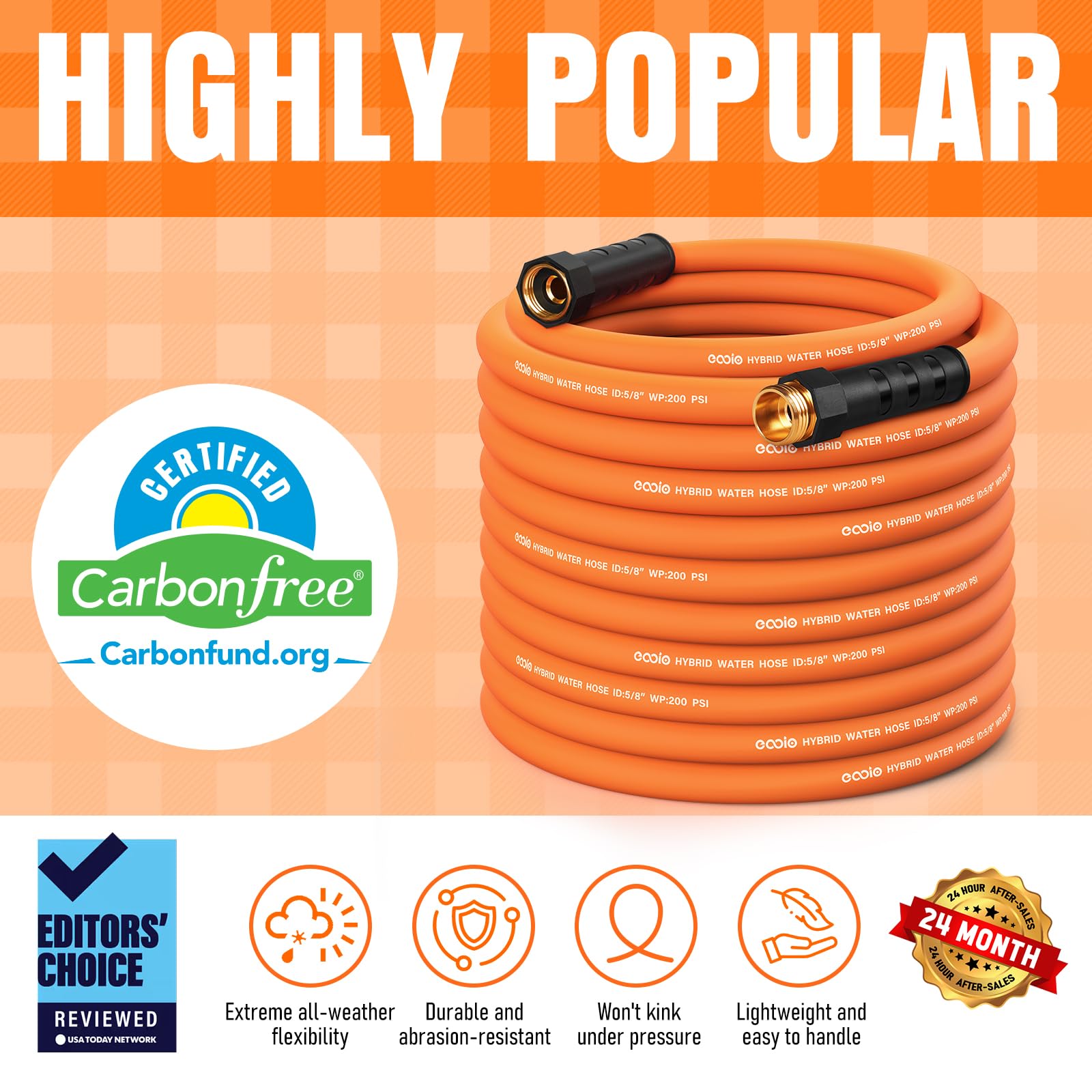 EOOIO garden hose lightweight blend for easy handling and transport.