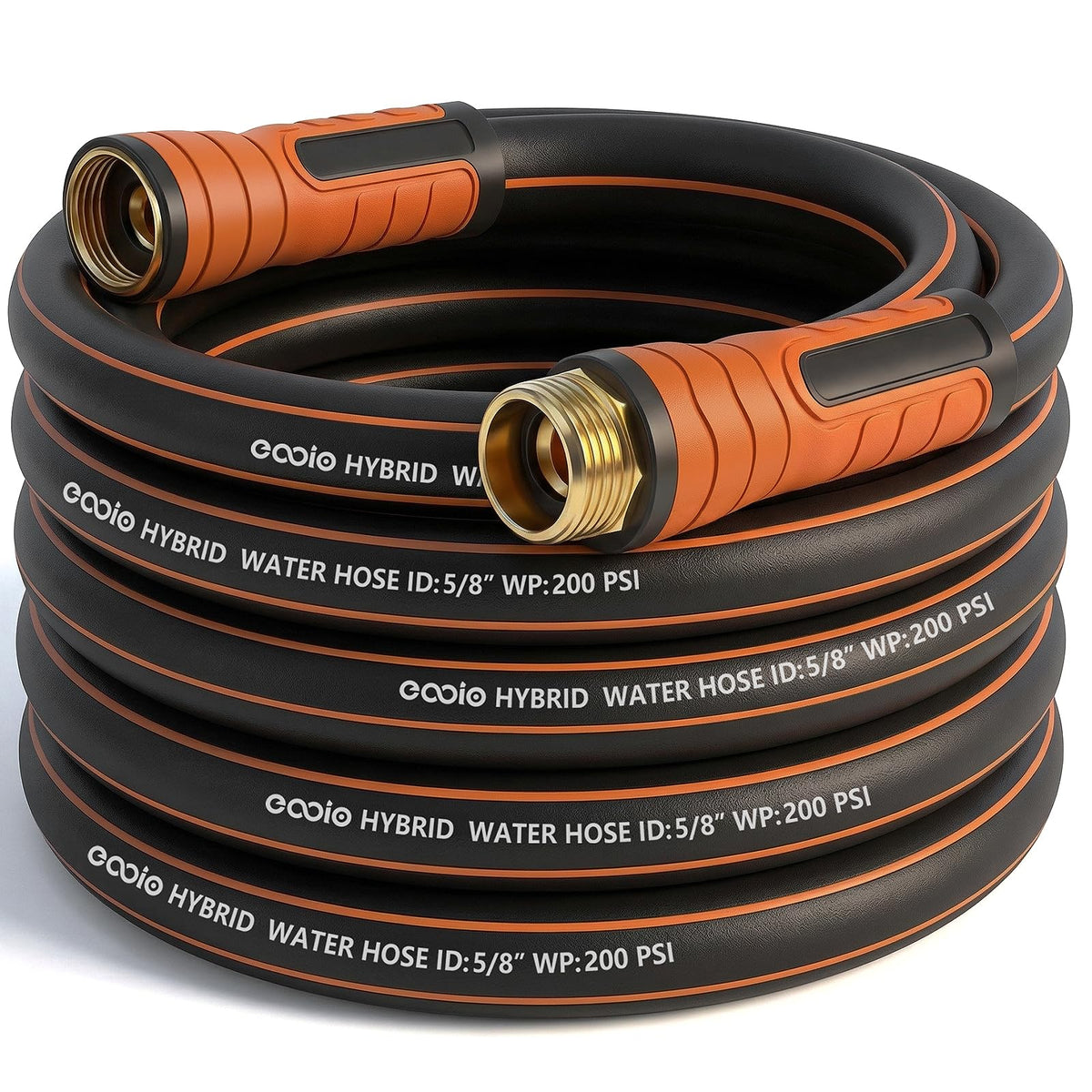 EOOIO garden hose 25ft coiled for easy storage and quick watering.