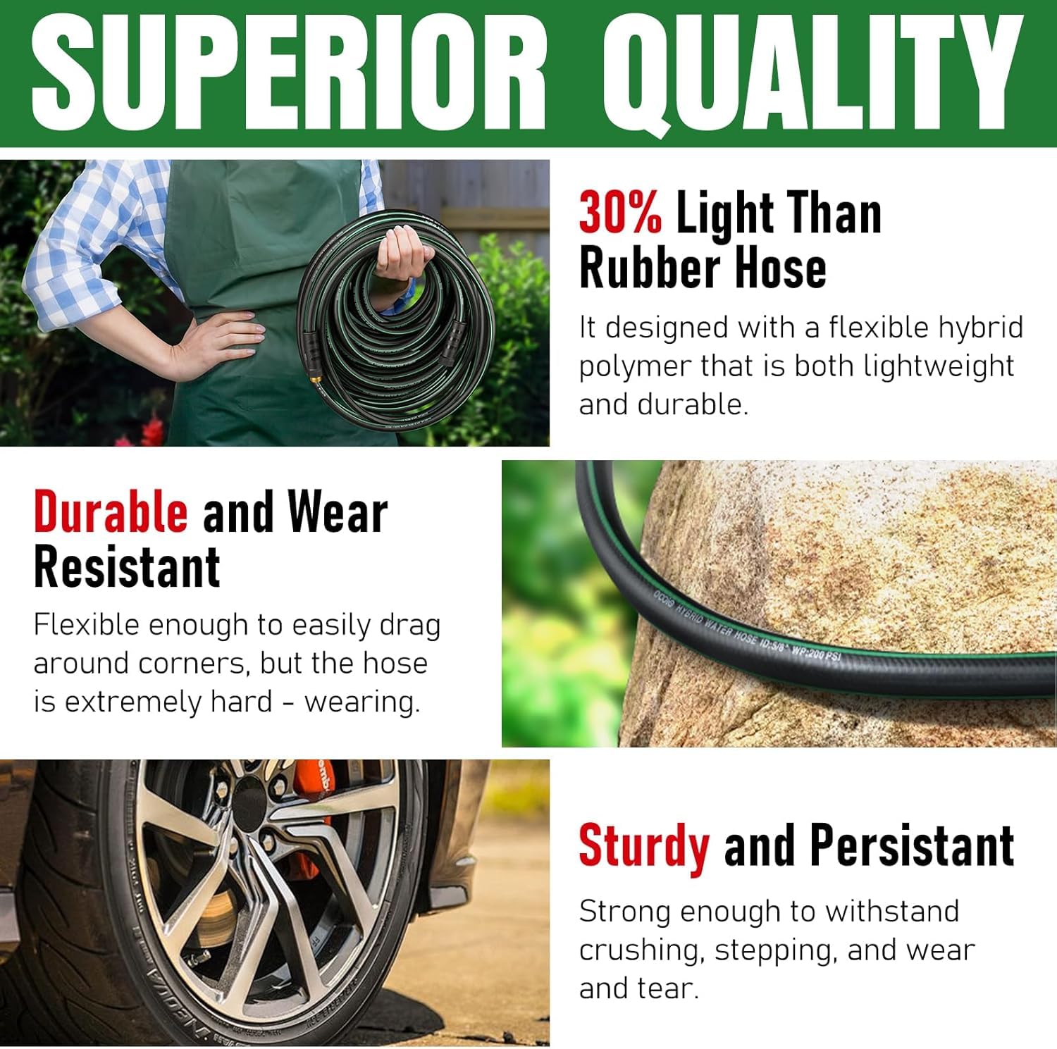 EOOIO lightweight non-expandable hose is easy to carry and store.
