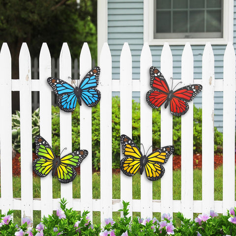 EOORAU metal butterfly green 9.8in complements patio greenery.