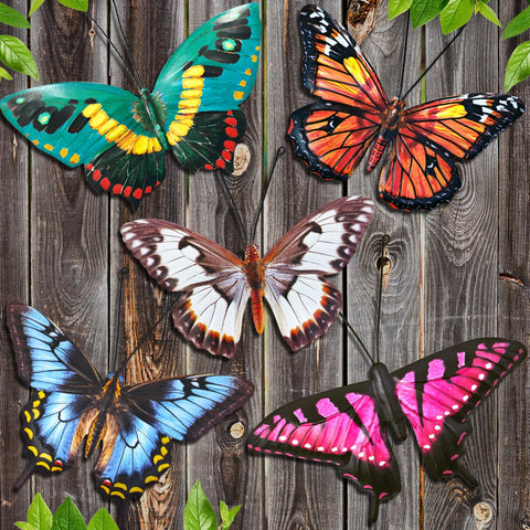 EOORAU metal butterflies 5-pack on fence add color and charm to outdoor spaces