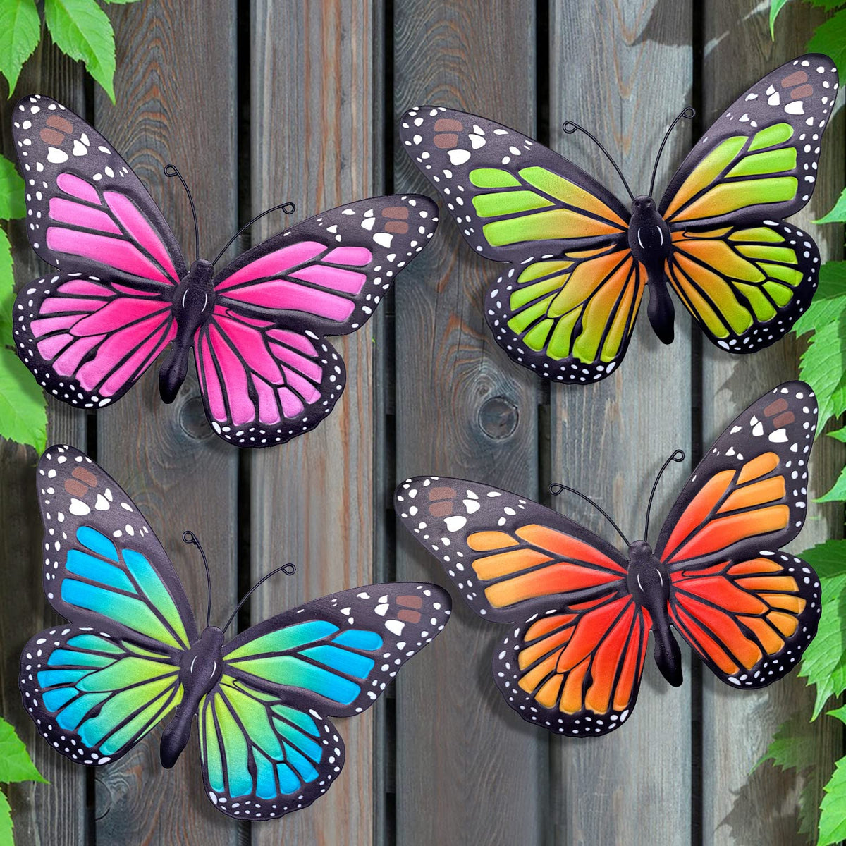 EOORAU metal butterfly wall art 4-pack brightens outdoor spaces with rust-resistant durability