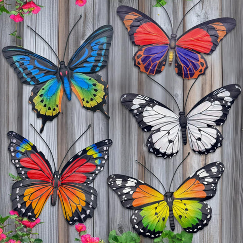 EOORAU metal butterfly wall art with vibrant colors for garden accents