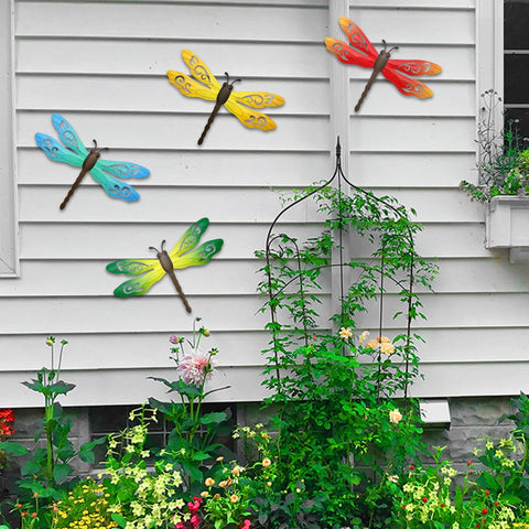 EOORAU dragonfly wall decor adds colorful garden charm.