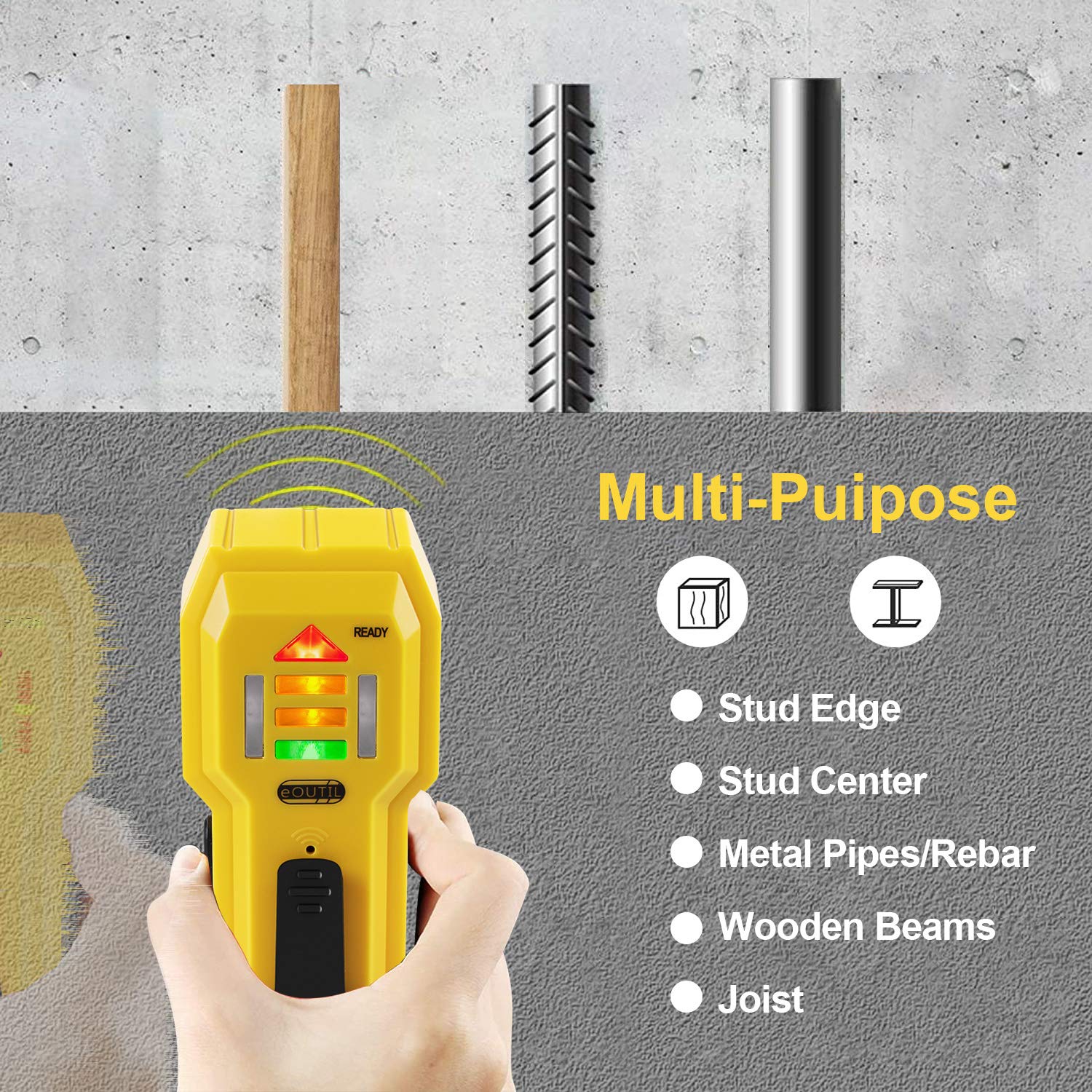 eOUTIL ST102 wall scanner detects metal studs for safe installation.