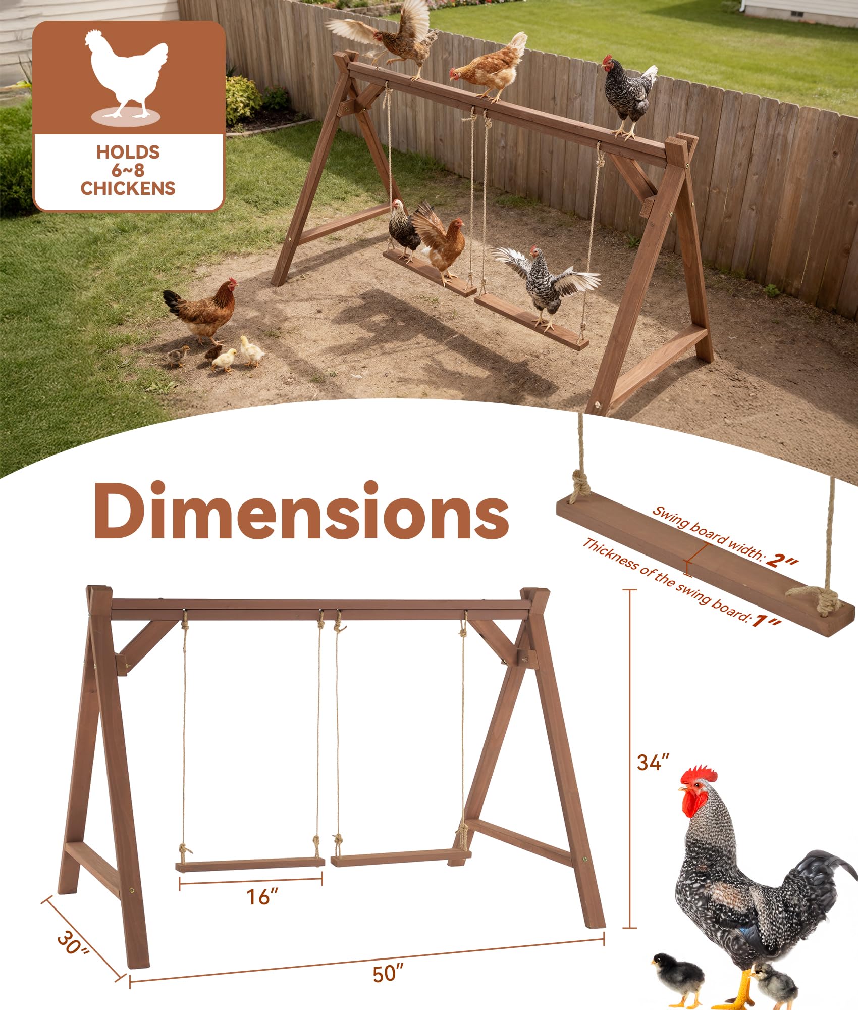 EOWOAN roost with two swings provides spacious perching and enrichment in the coop.