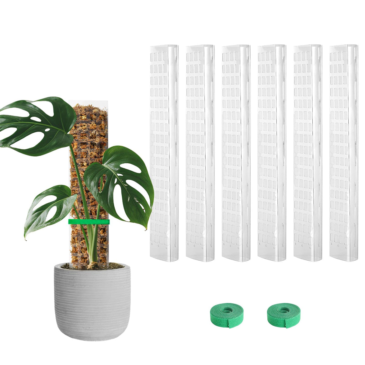 EOX 6-pieces 15-inch moss poles support Monsteras and climbing plants with durable plastic construction.