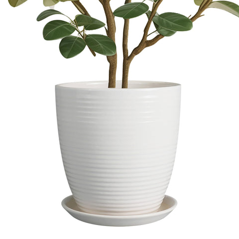 EPFamily 10-inch ceramic planter with glazed fluted design for stylish decor.