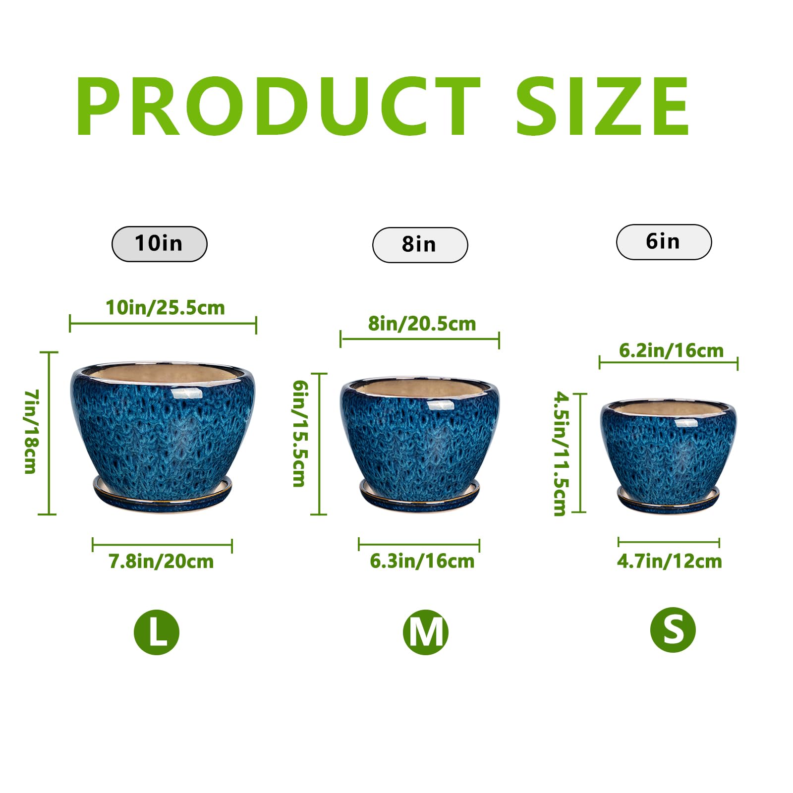 EPFamily blue ceramic planters 10-inch diameter for larger greenery