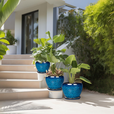 Easy-to-clean EPFamily blue ceramic planter surface with smooth glaze