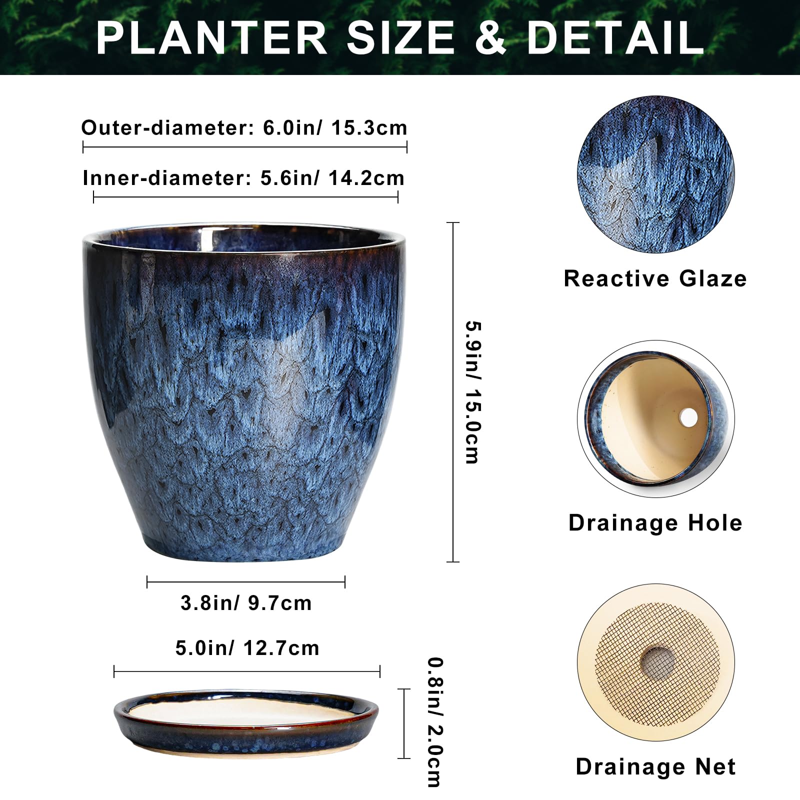 EPFamily blue glaze ceramic planter with flowing glaze for stylish decor.