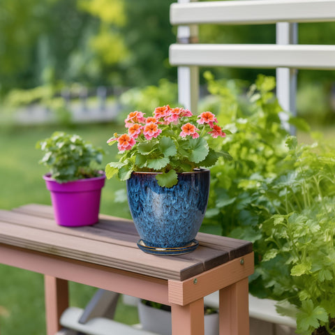 EPFamily blue round planter, gift-ready for plant lovers.