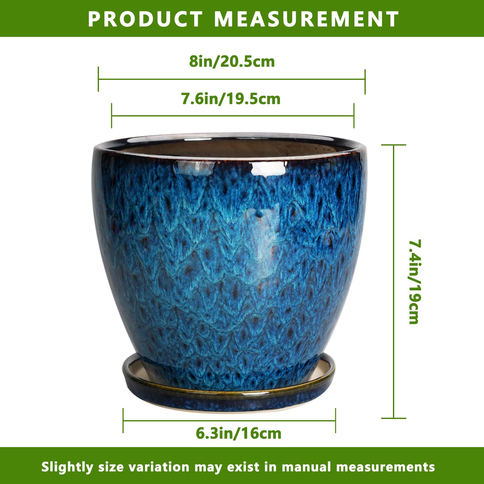 EPFamily bonsai and succulents planter in blue glaze for stylish displays