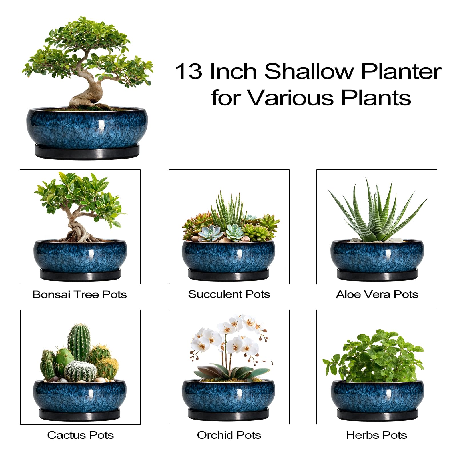 EPFamily 13-inch blue ceramic pot packaging is gift-ready for plant lovers.