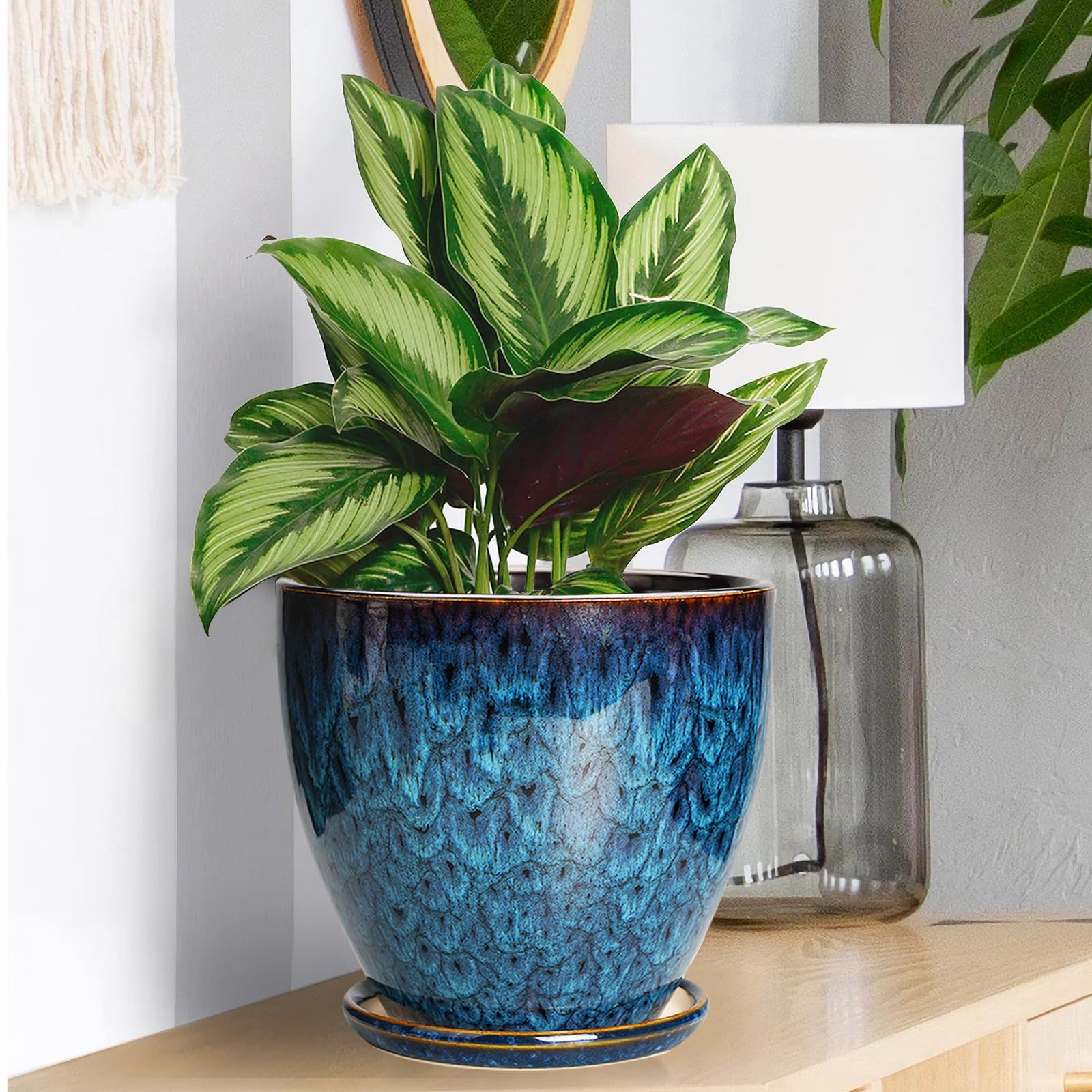 EPFamily blue glaze enhances decor while providing sturdy ceramic construction.
