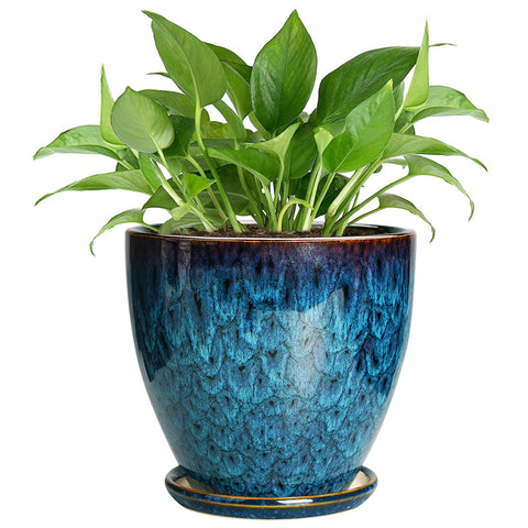 EPFamily ceramic pot with flowing blue glaze for stylish indoor decor and breathable root space.
