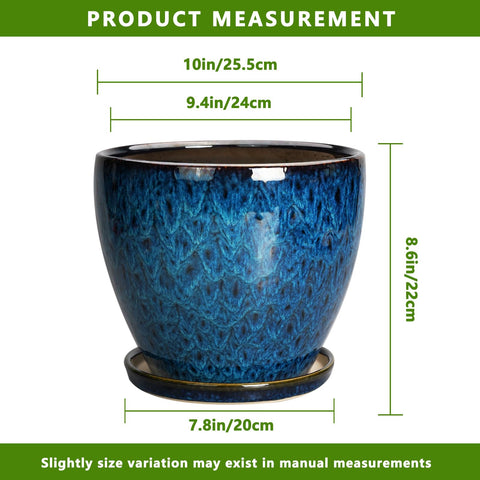 EPFamily blue glazed planter close-up showing flowing glaze texture.