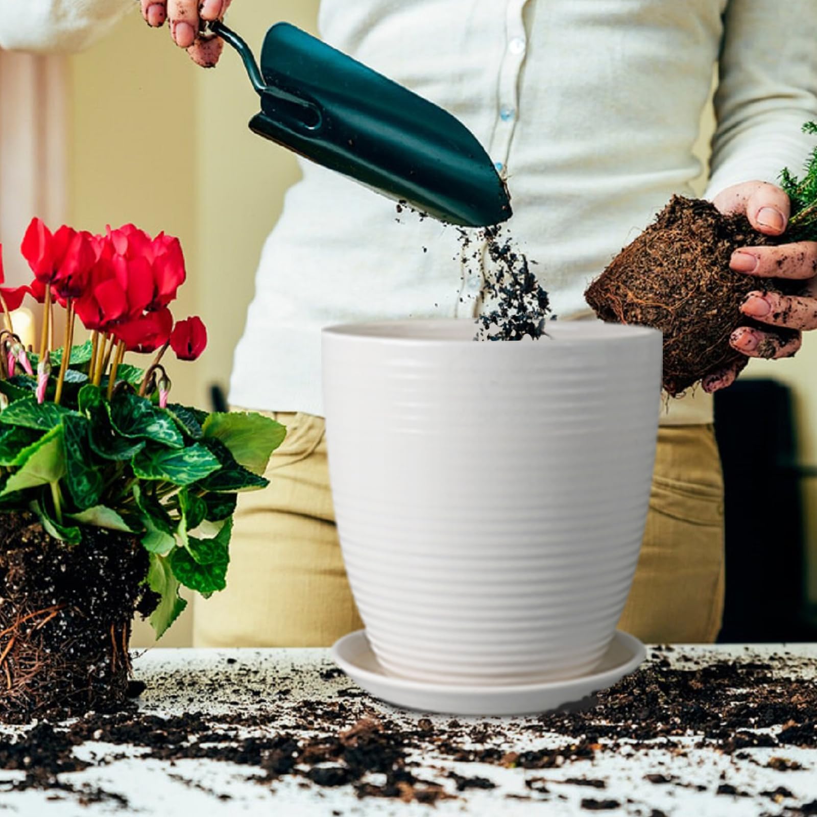 EPFamily white planter ideal for indoor or outdoor decor.