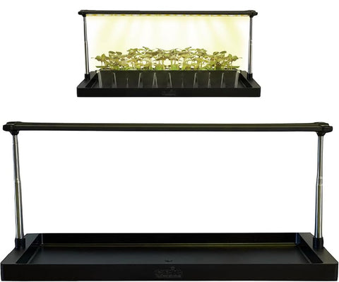 Epic Gardening seed starting grow light with full-spectrum LEDs powering healthy indoor seedlings.