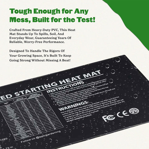 Epic Gardening Seedling Heat Mat 20W indoor garden setup enabling steady warmth for seedlings.