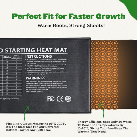 Epic Gardening Seedling Heat Mat 20W side view demonstrates even heat for robust seedlings.