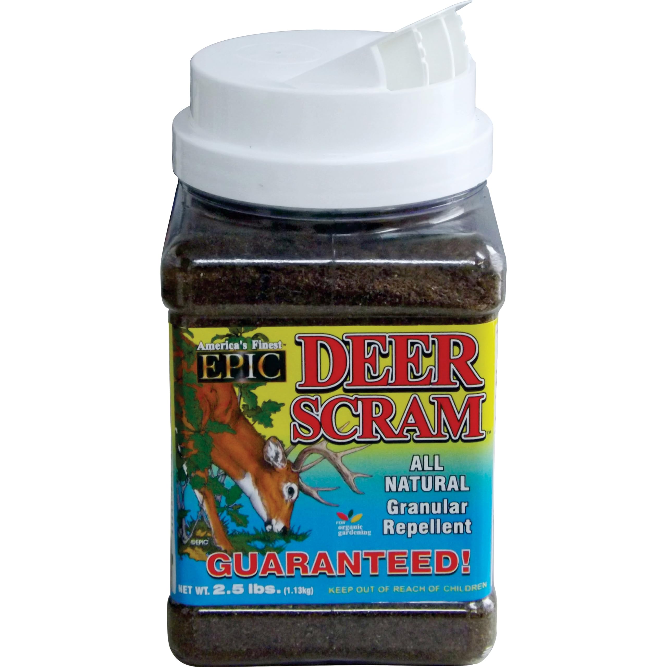 EPIC REPELLENTS Deer Scram granular shaker protects plants by deterring deer from nibbling