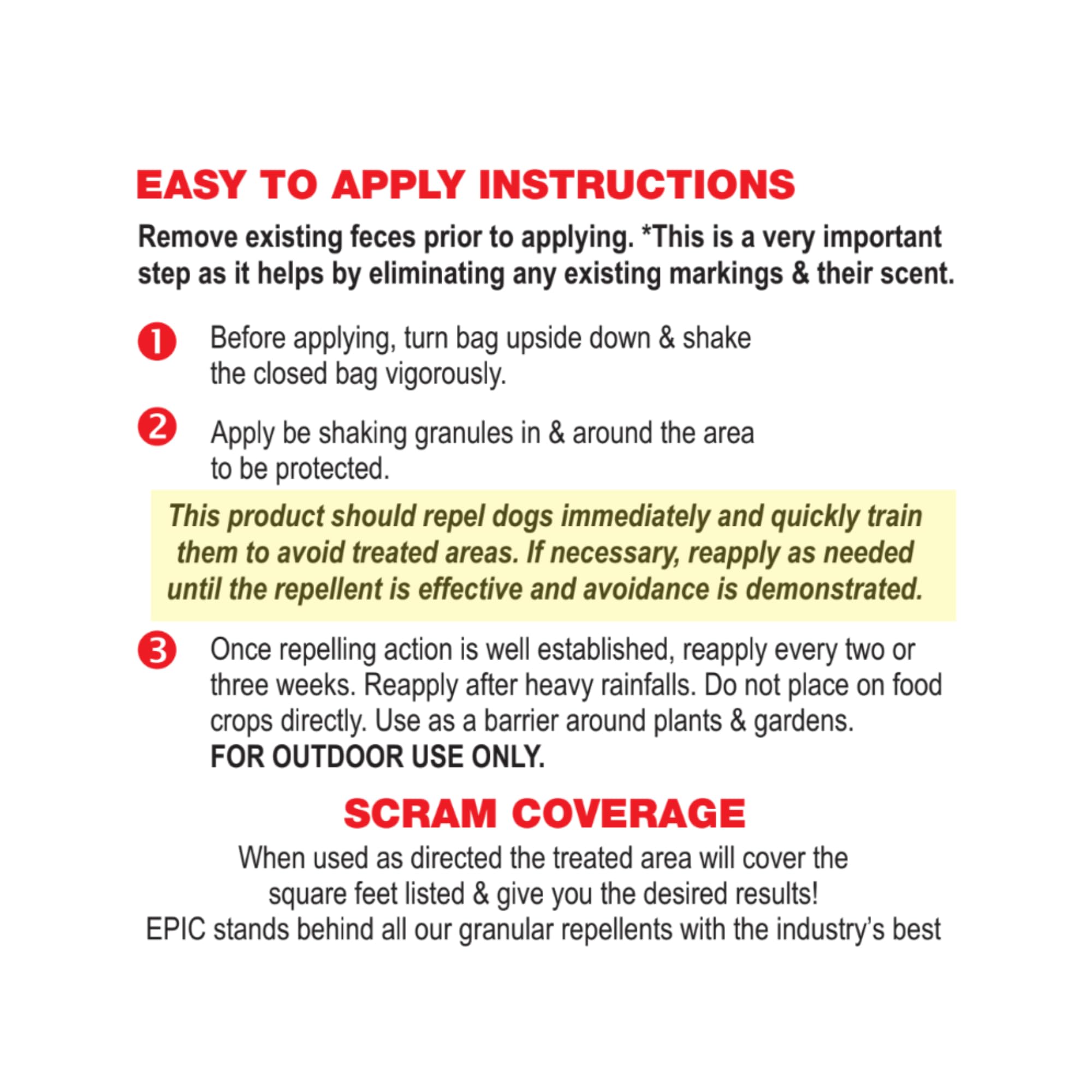 EPIC Repellents Dog Scram contents highlight a 3.5 lb bag for better value