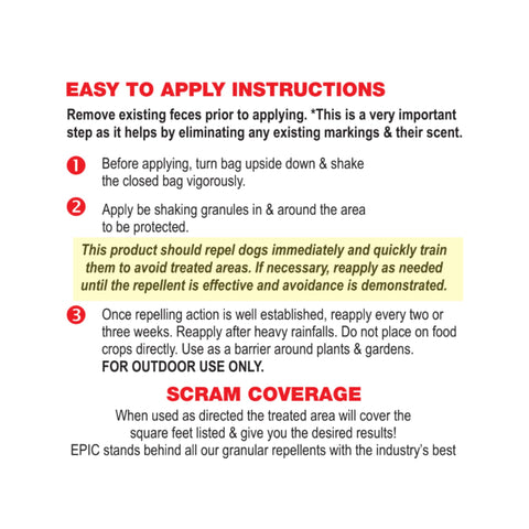 EPIC Repellents Dog Scram contents highlight a 3.5 lb bag for better value