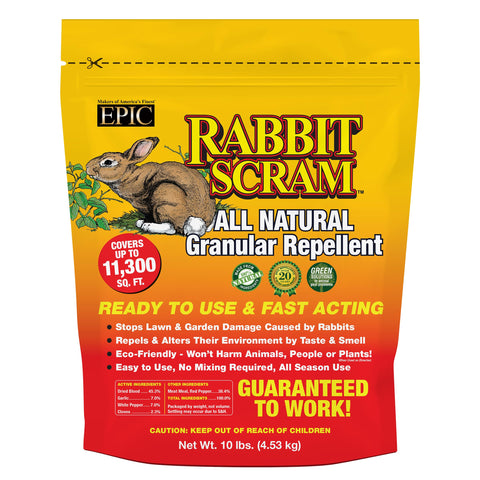 Epic Repellents Rabbit Scram granules and bag for outdoor use deterring rabbits