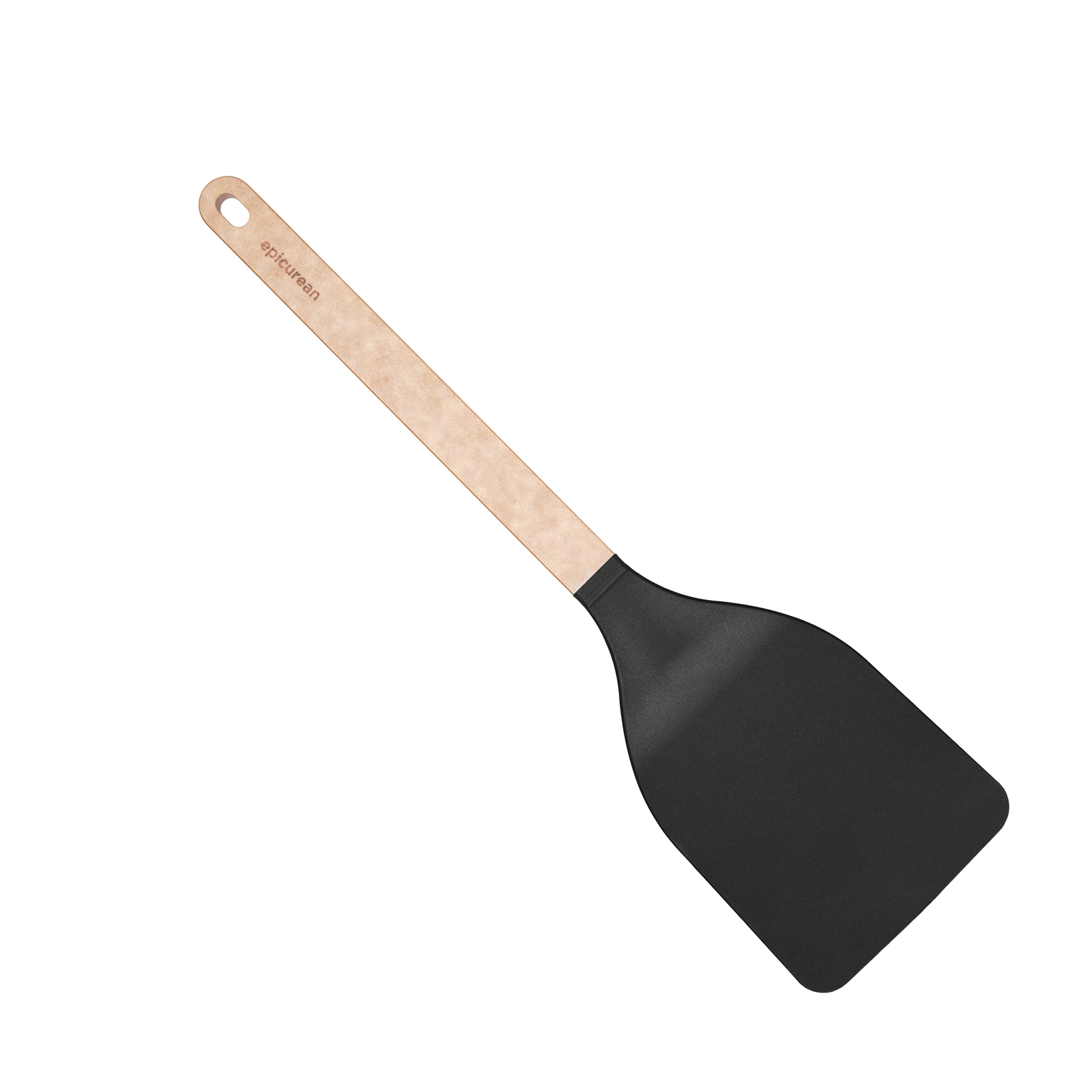 Epicurean Gourmet nylon turner with natural handle and black head for versatile sautéing