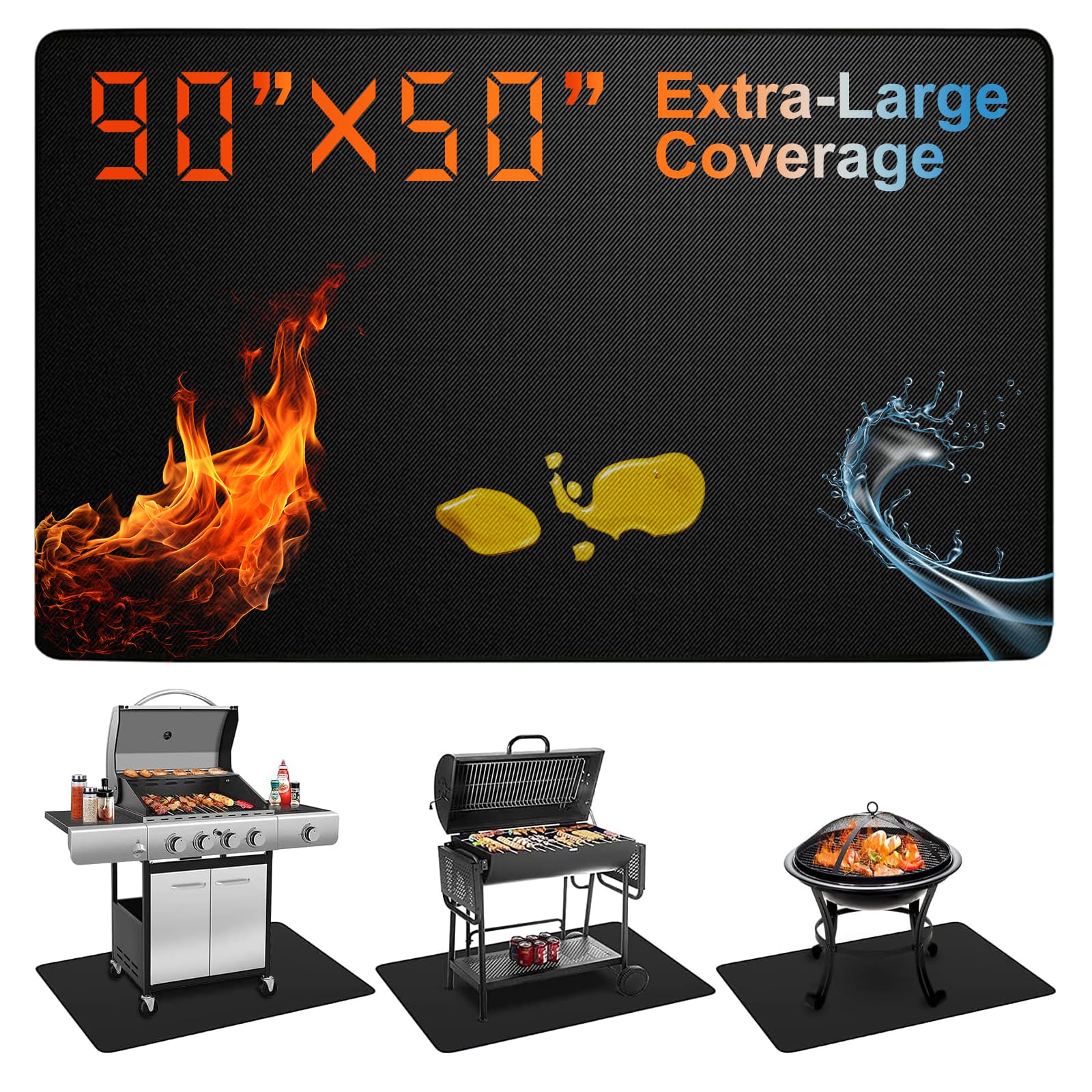 Epinovo extra-large grill mat covering a deck for outdoor cooking protection