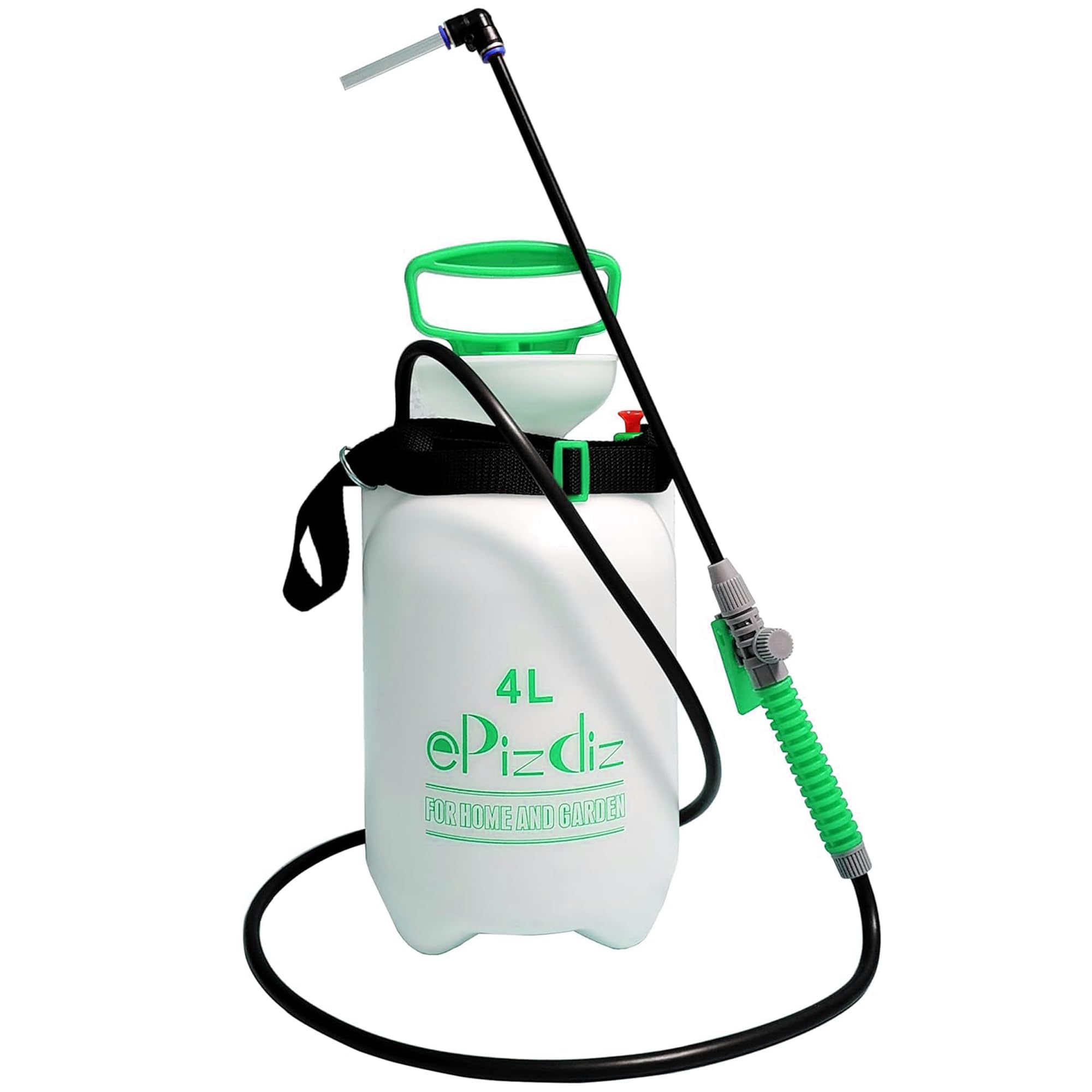 ePizdiz watering can device in green for hanging baskets, mess-free watering.
