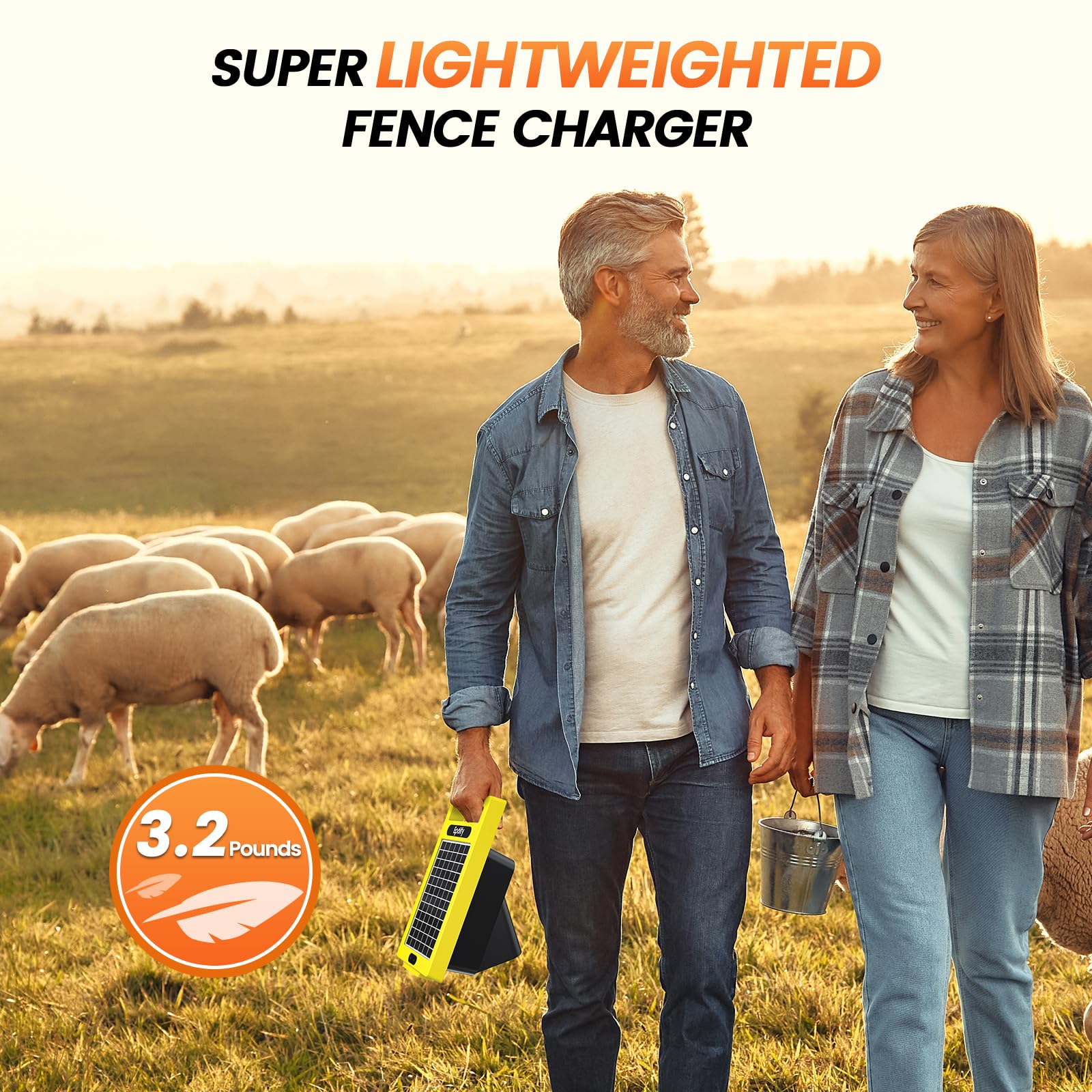 Epoify solar fence charger coverage shows up to 20 miles of fencing for wide pastures.