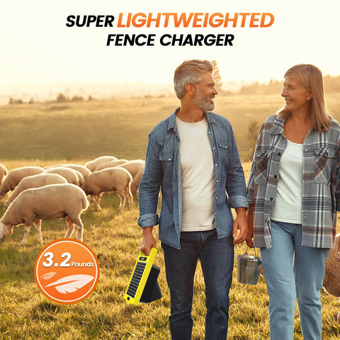 Epoify solar fence charger coverage shows up to 20 miles of fencing for wide pastures.