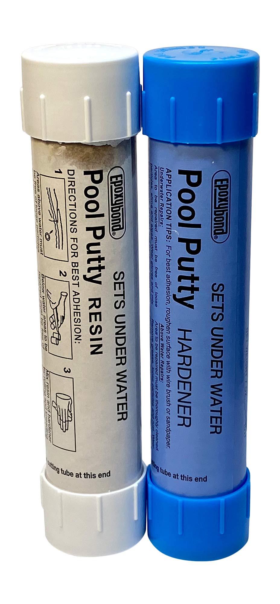 Epoxybond Atlas pool putty kit packaging showing DIY repair materials for quick leaks
