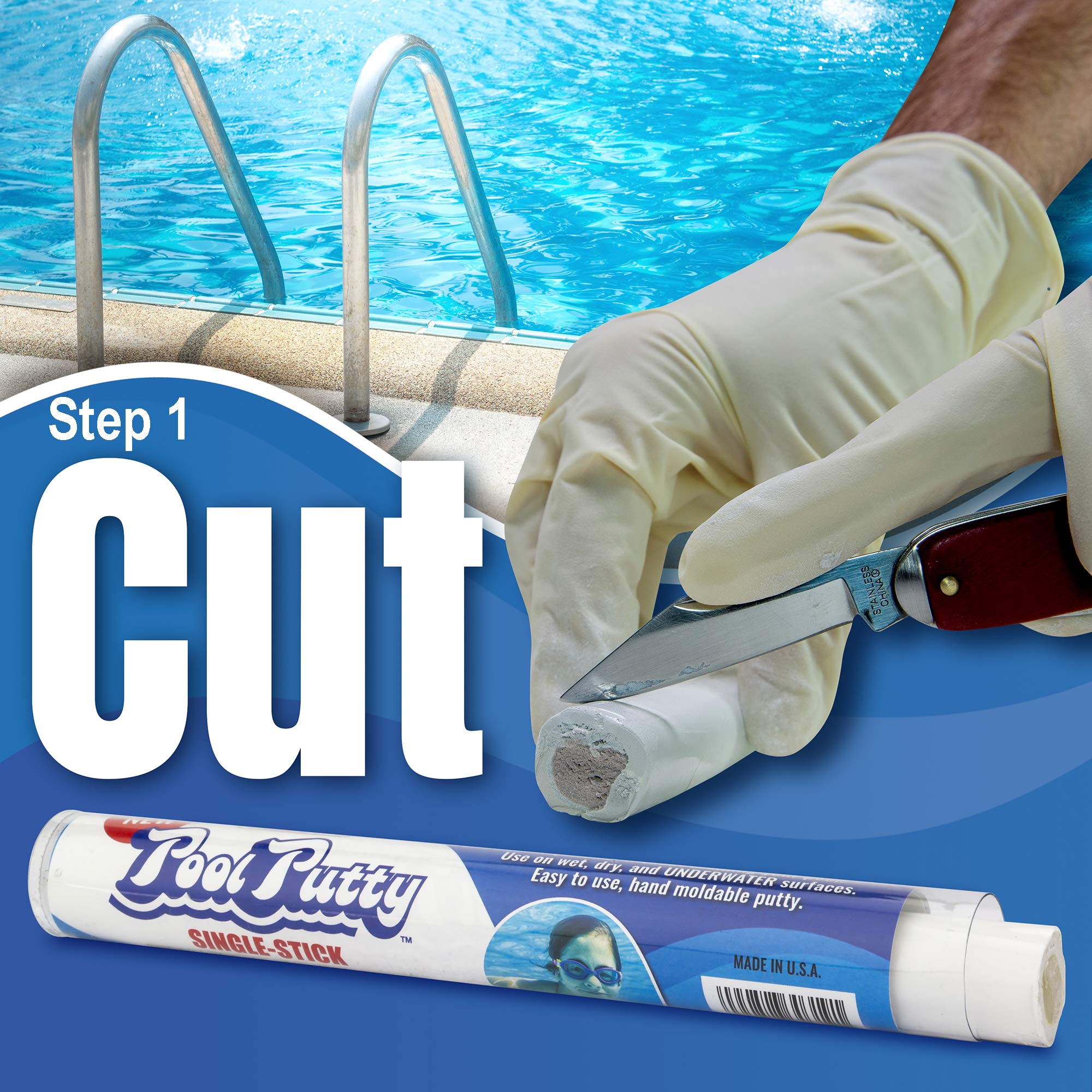 Epoxybond Pool Putty color stays true, preventing yellowing after cure.