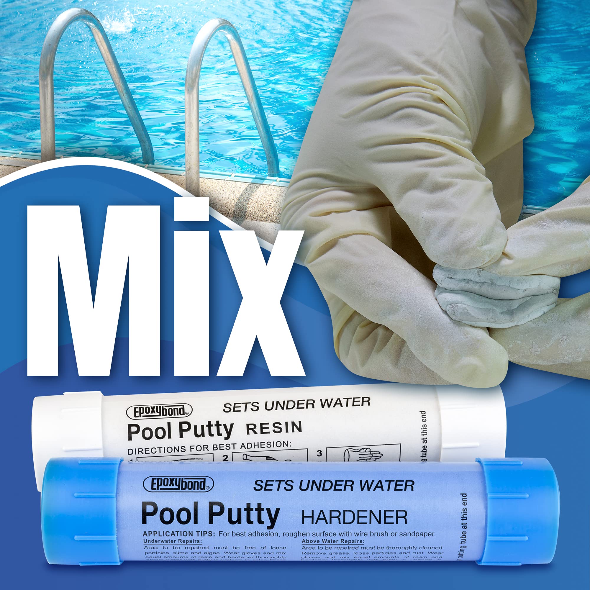Epoxybond Pool Putty maintains color after curing for a stable, long-lasting finish.