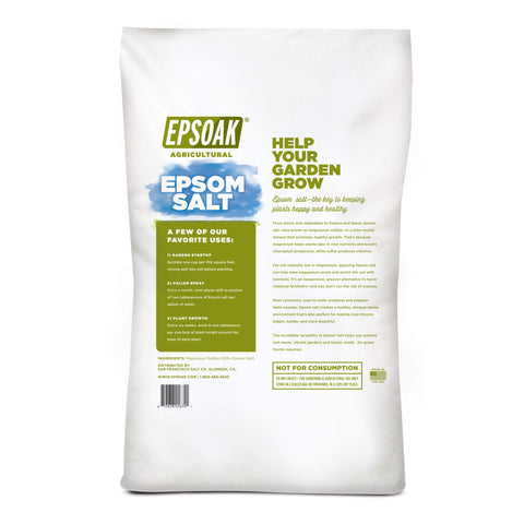Epsoak garden application epsom salt used on soil and leaves to boost greening.