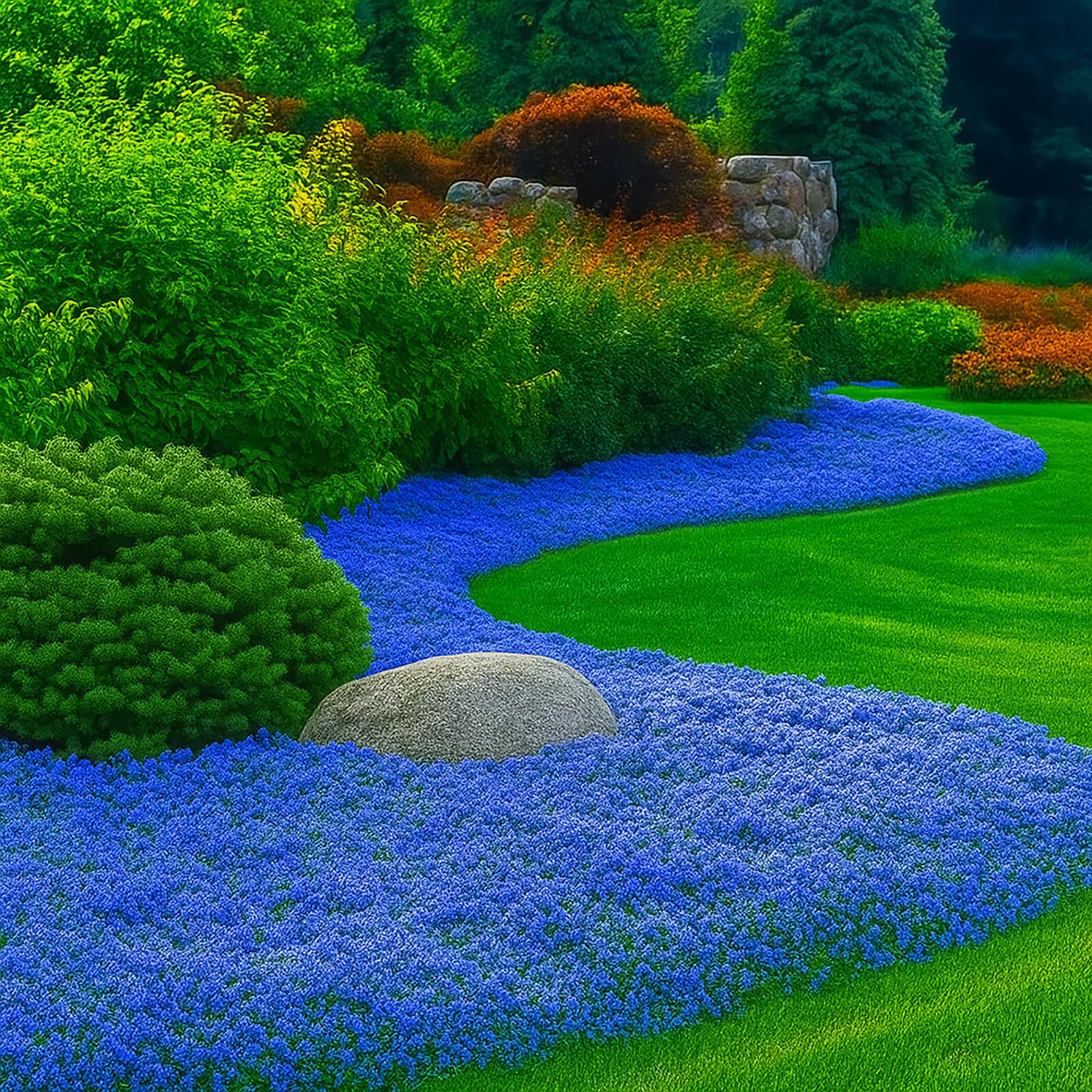 EquSym creeping thyme lawn alternative reduces mowing while adding color.