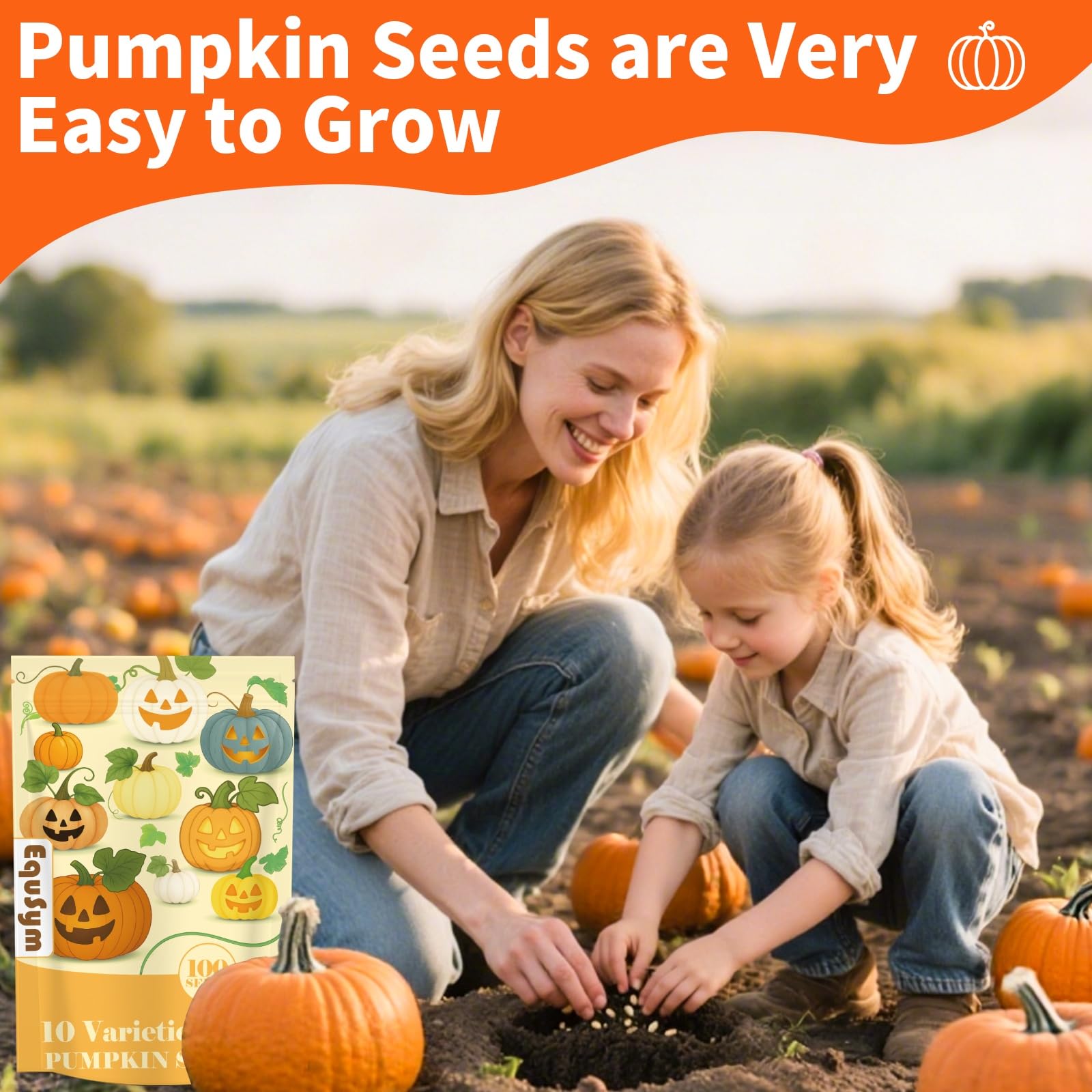EquSym pumpkin seeds image highlighting 10-variety mix for autumn harvest.