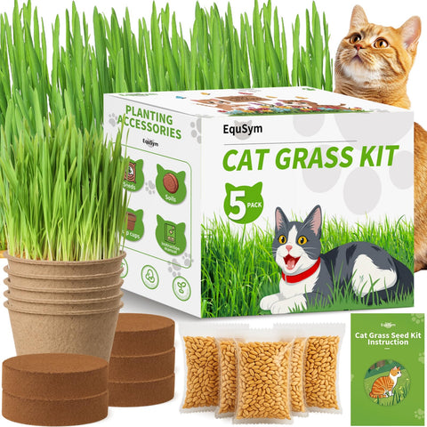 EquSym 5Pack Cat Grass Seeds Kit box packaging, gift-ready for cat lovers.