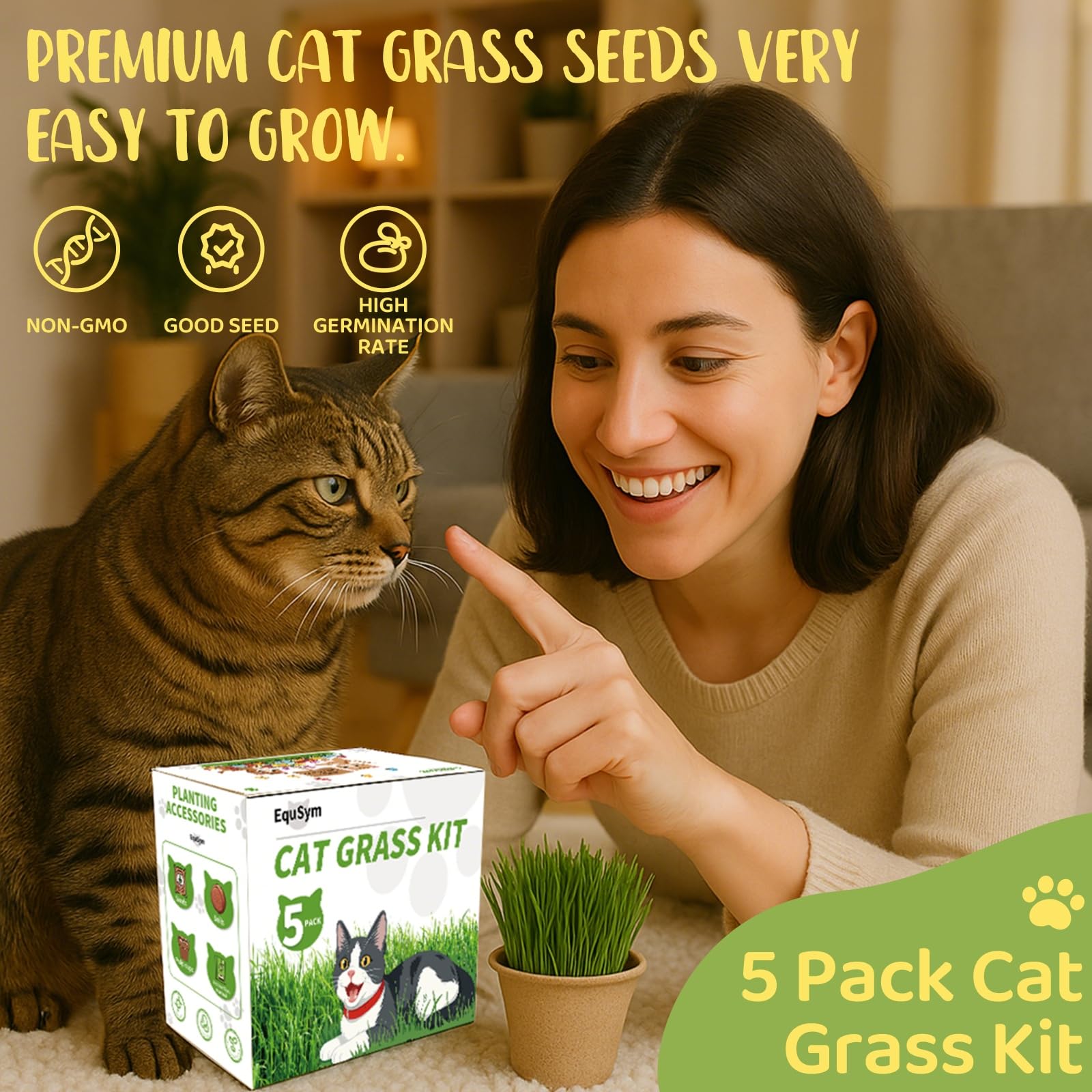 EquSym cat grass gift packaging shown, ideal for gifting.