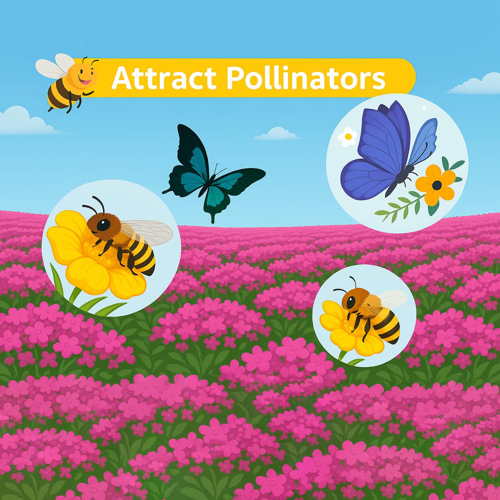 EquSym creeping thyme attracts bees and butterflies when in bloom.