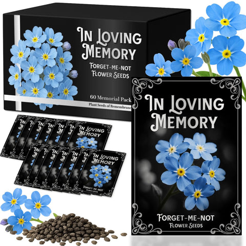 EquSym forget-me-not seed packets with a poem for memorial purposes.