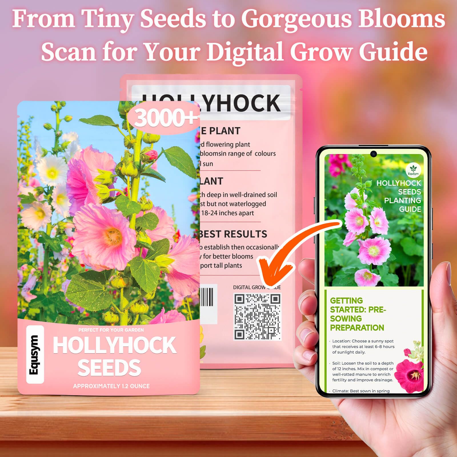 EquSym hollyhock seeds grow tall stems for garden backdrops